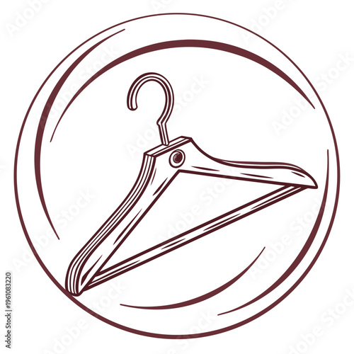 Wooden clothes hanger in circle icon with dry cleaning