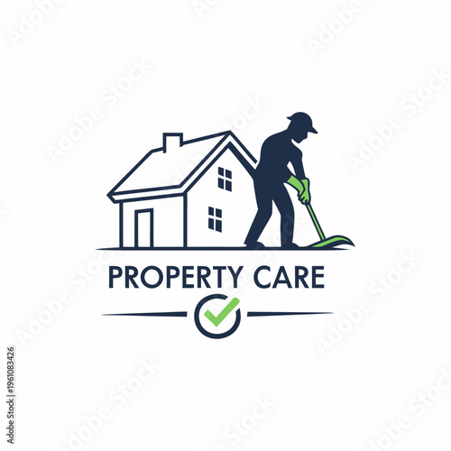 Property care service man cleaning house logo with white background