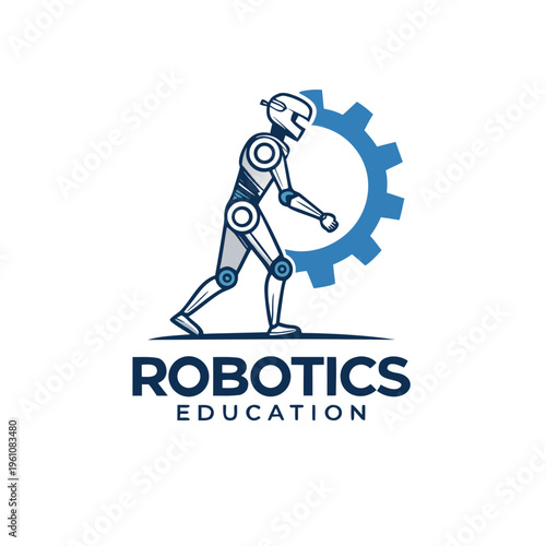 Robotics education robot and gear logo with artificial intelligence