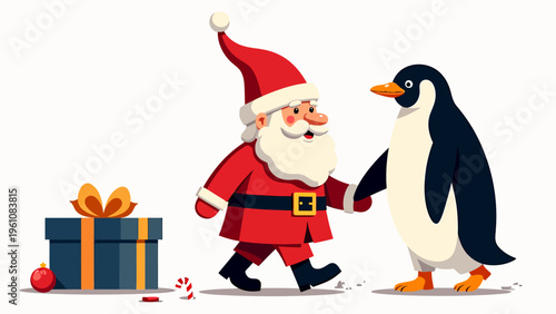 Playful illustration of santa claus riding a reindeer pulling a sleigh full of gifts for joyful holiday concepts and festive christmas greeting cards.
