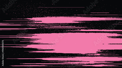 Glitchy pink and black abstract digital distortion effect with horizontal lines and pixels error technology concept