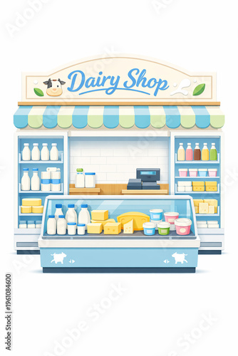 Vector illustration of a modern dairy shop