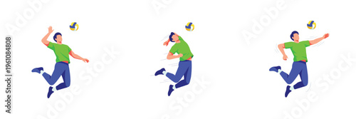 Volleyball player jumping spiking ball with transparent background