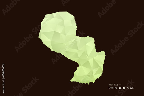 Paraguay Map - Low poly polygon map in soft light green gradient on dark brown background, modern minimal geometric style, clean abstract vector illustration design.