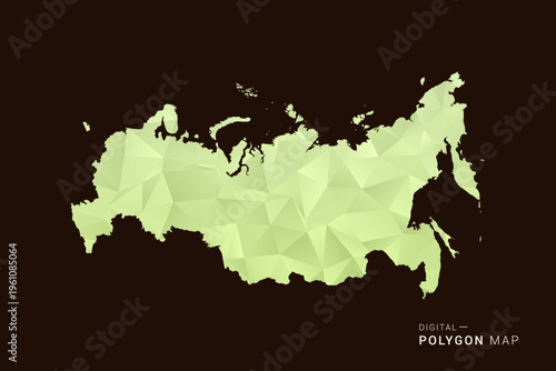 Russia Map - Low poly polygon map in soft light green gradient on dark brown background, modern minimal geometric style, clean abstract vector illustration design.