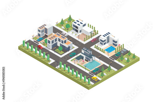Isometric Suburban Neighborhood Map Diorama