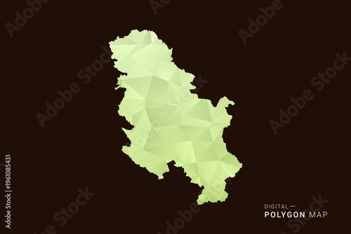 Serbia Map - Low poly polygon map in soft light green gradient on dark brown background, modern minimal geometric style, clean abstract vector illustration design.