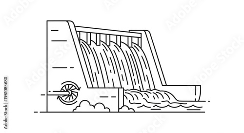 Dam with water flowing through gates.