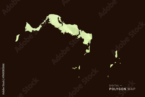 Turks and Caicos Islands Map - Low poly polygon map in soft light green gradient on dark brown background, modern minimal geometric style, clean abstract vector illustration design.