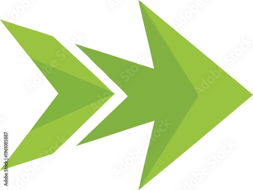 Geometric green arrow forward motion icon