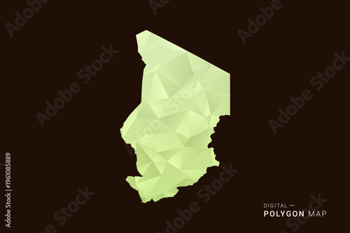 Chad Map - Low poly polygon map in soft light green gradient on dark brown background, modern minimal geometric style, clean abstract vector illustration design.