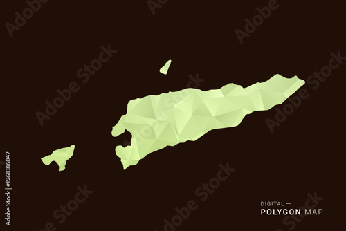 Timor Leste Map - Low poly polygon map in soft light green gradient on dark brown background, modern minimal geometric style, clean abstract vector illustration design.
