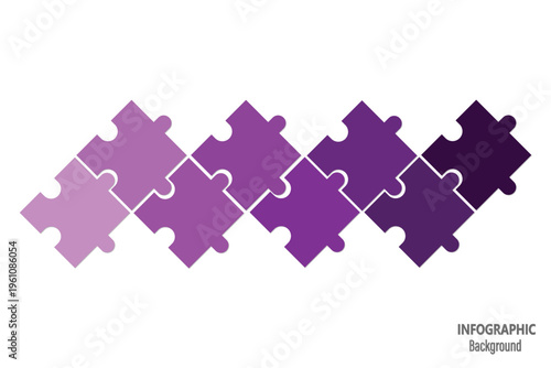 Infographic set of 8 purple puzzle pieces. Jigsaw puzzle on white background. Set of puzzle pieces. Vector illustration.