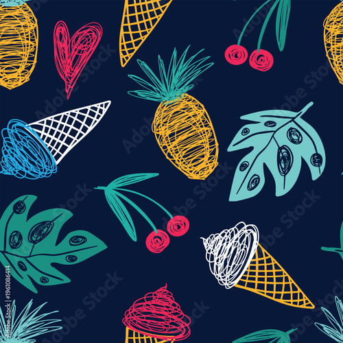 Seamless bright tropical pattern with fruits. For prints on T-shirts, textiles, paper products, the Web.
