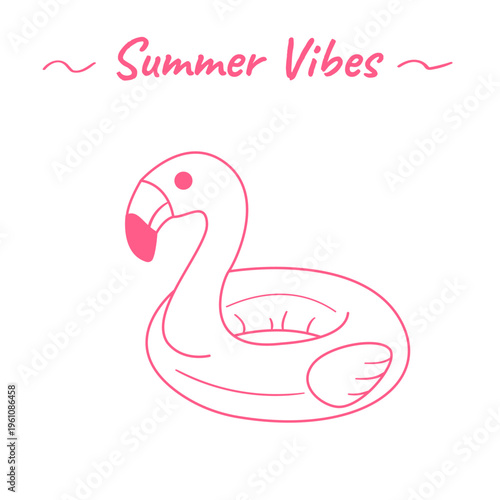 Summer Vibes Flamingo Float Doodle – Hand Drawn Pool Inflatable Illustration