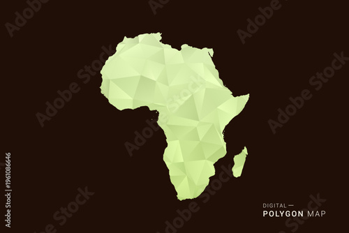 Africa Map - Low poly polygon map in soft light green gradient on dark brown background, modern minimal geometric style, clean abstract vector illustration design.