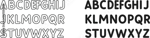 Alphabet letters ABC to XYZ outline and solid