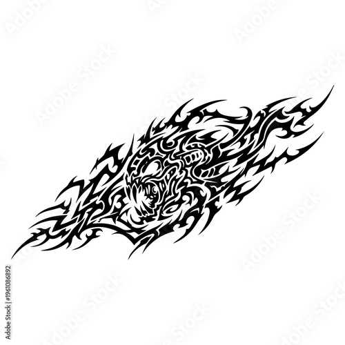 Abstract Tribal Alien Parasite Tattoo Design – Black Vector Biomechanical Octopus Ornament