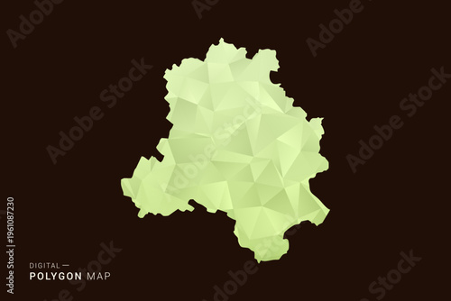 NEW Delhi Map - Low poly polygon map in soft light green gradient on dark brown background, modern minimal geometric style, clean abstract vector illustration design.