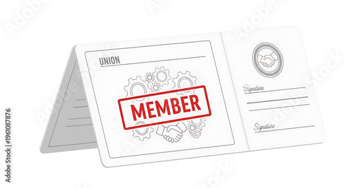 A vector graphic illustration of a union membership card with a red member stamp