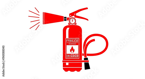 A red fire extinguisher icon with a hose and nozzle on a white background