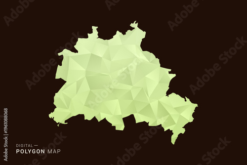 Berlin Map - Low poly polygon map in soft light green gradient on dark brown background, modern minimal geometric style, clean abstract vector illustration design.