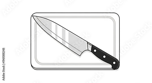 A minimalist vector graphic of a chef's knife on a cutting board, ideal for culinary or kitchen designs
