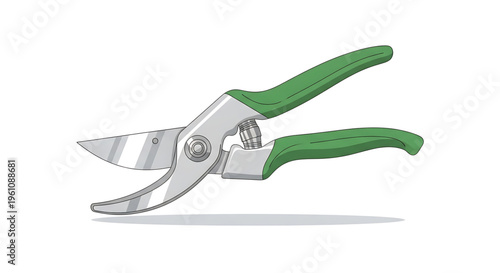 A pair of green handled pruning shears on a white background