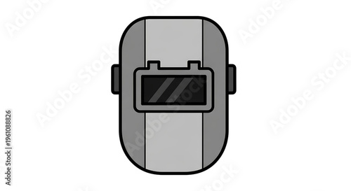 A gray welding helmet icon with a black visor and side handles, designed as a flat vector graphic for industrial and safety themes.