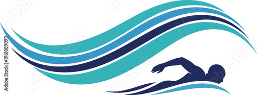 Swimmer in motion with wavy lines, Symbolizing speed and movement in swimming