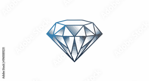 Stylized faceted gemstone with blue and gray shading on white