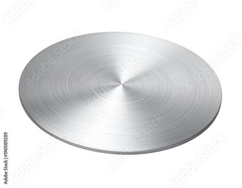Brushed stainless steel disc with radial concentric circular texture and central point