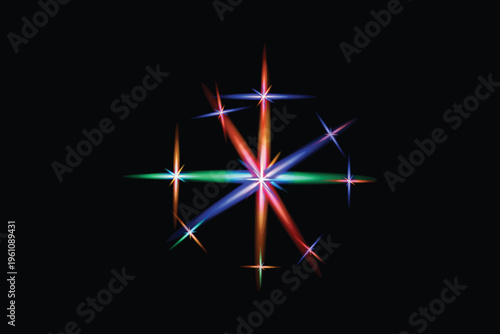 Vibrant light effect starburst with radiant colors on black background