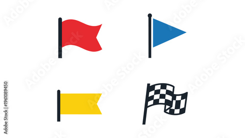 Four distinct flags with unique colors and patterns displayed side by side