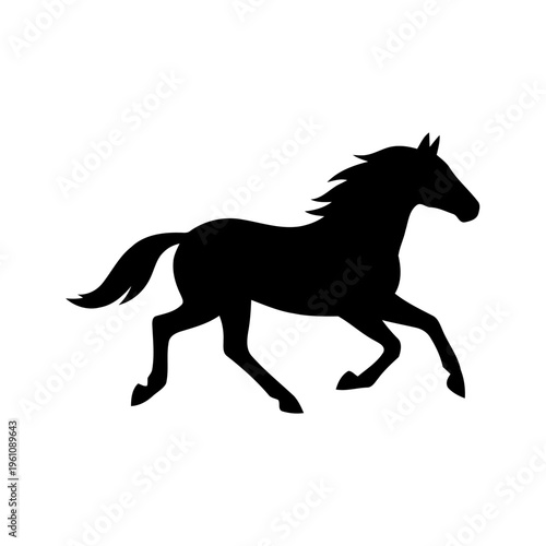 Black silhouette of a running horse.