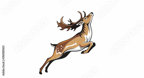 Stylized deer leaping with antlers reaching upwards