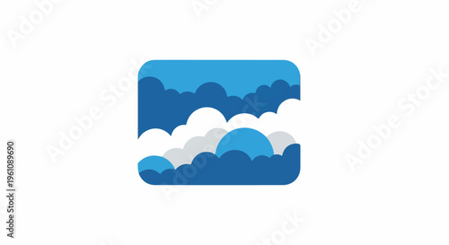 Stylized depiction of a cloudy sky with rounded shapes in blue and white