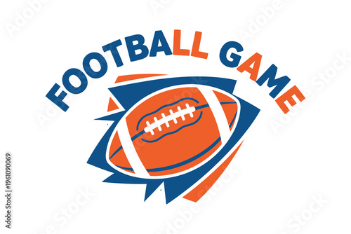 American football game logo with ball and text on white background