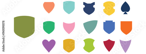 Diverse set of colorful shield icons and crest shapes in various flat designs perfect for security insurance and protection branding identity