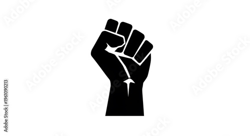 A powerful black fist icon with a broken chain, symbolizing freedom and resistance.