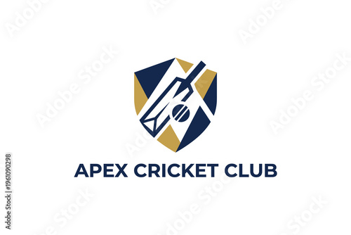 Apex Cricket Club logo with shield and bat design on white background