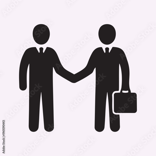 Businessmen Handshake With Briefcase Stick Figure Silhouette Deal Agreement Minimal Black Vector Illustration