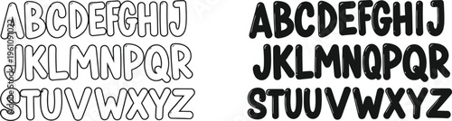 Bubble alphabet uppercase letters outline solid vector illustration