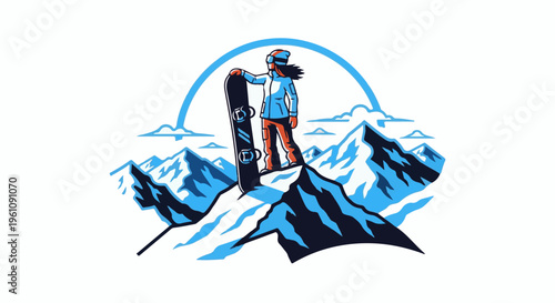 Snowboarder gazing from mountaintop under arched sky