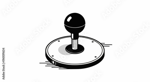 Stylized black and white illustration of a joystick control