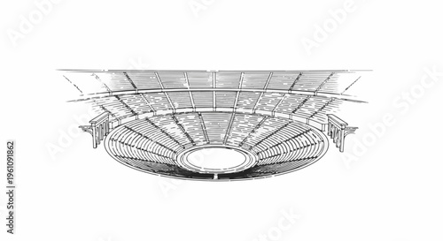 Sketch of an ancient theater seating area with a central stage