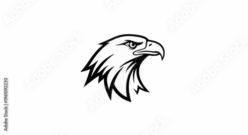 Stylized black and white illustration of an eagle's head in profile