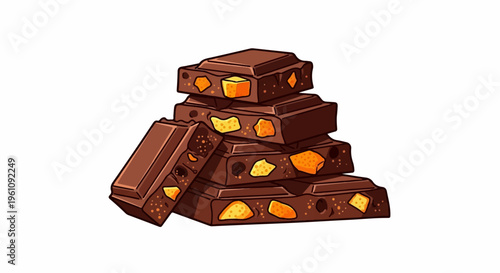 Stack of delicious chocolate bars with dried fruit inclusions