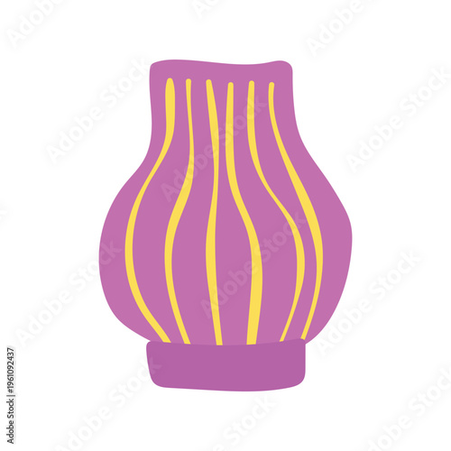 Cute pink vase with yellow wavy stripes flat vector illustration