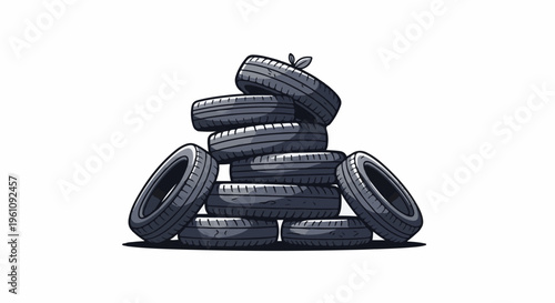 Stack of old tires with a small plant sprouting from the top